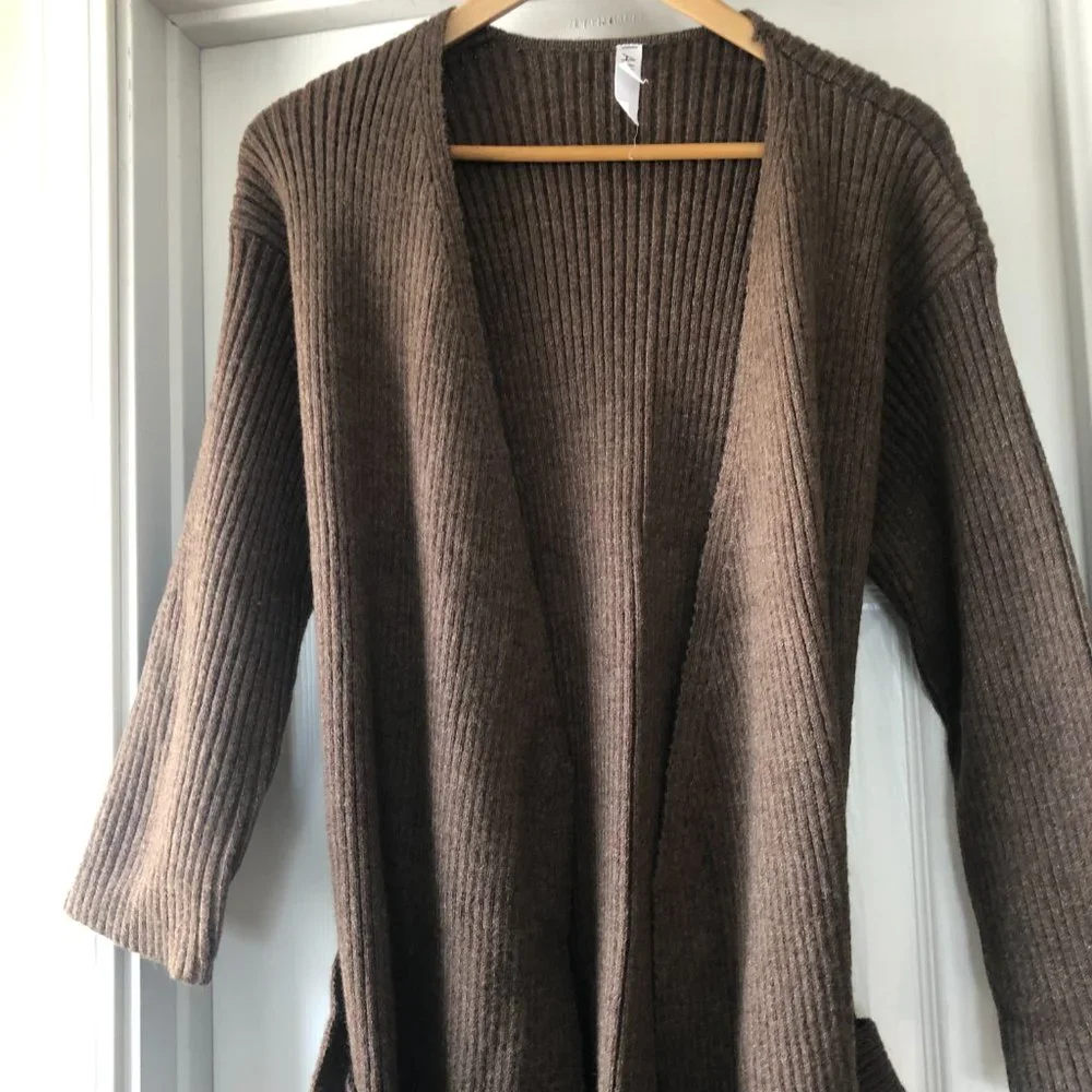 AMADI Anthropologie  Long Sweater Cardigan Duster Rib Knit Brown size S - Picture 6 of 13